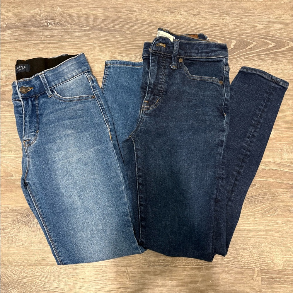 Blue and Dark Blue Denim Jeans